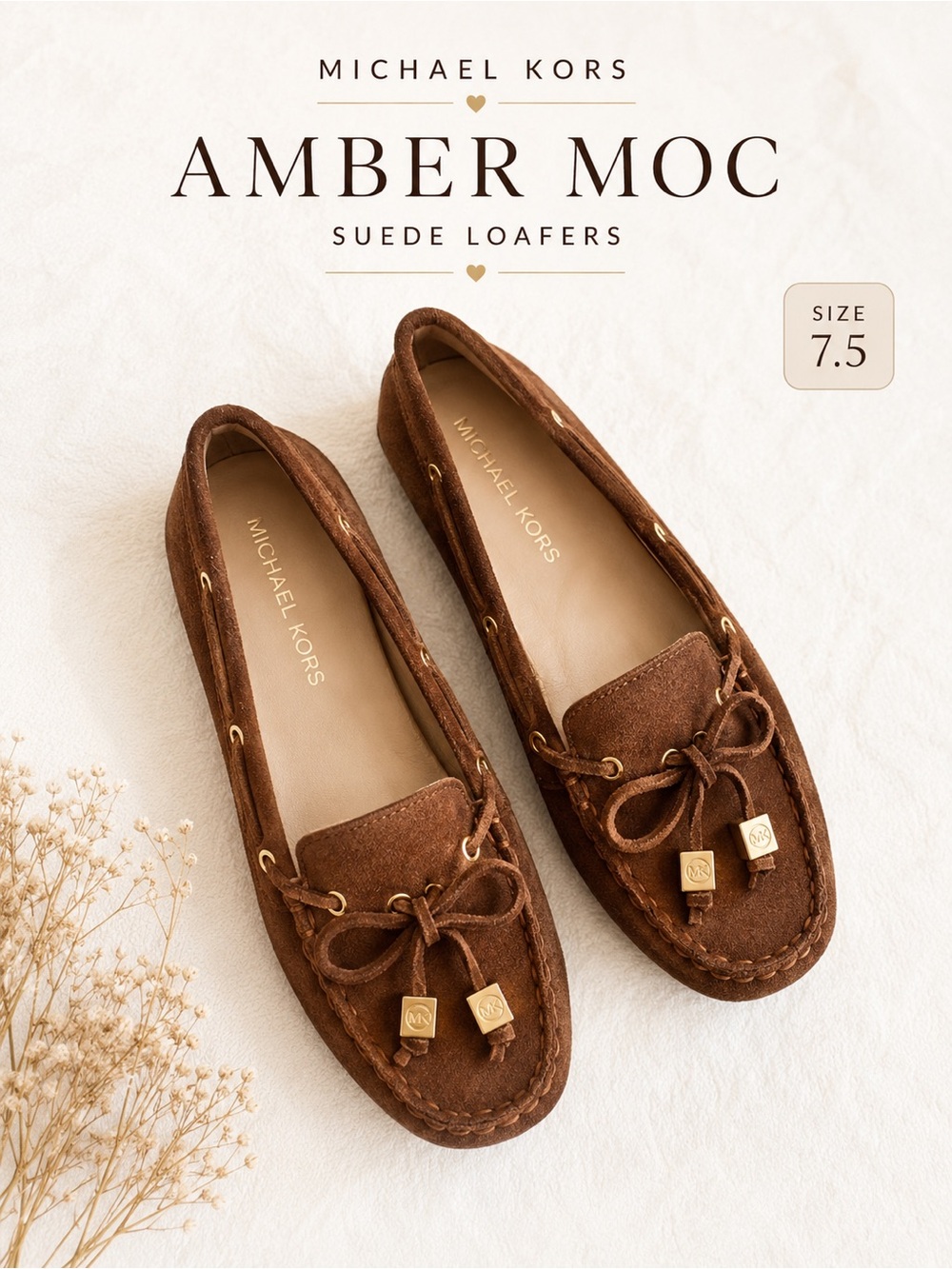 Michael Kors Amber Moc Brown Suede Loafers Driving Flats 7.5